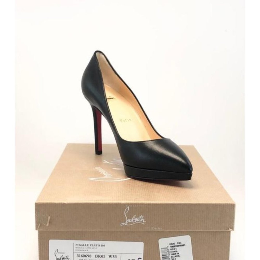 CHRISTIAN LOUBOUTIN Black Pigalle 100mm Leather Platform Pumps Heels - Picture 2 of 10